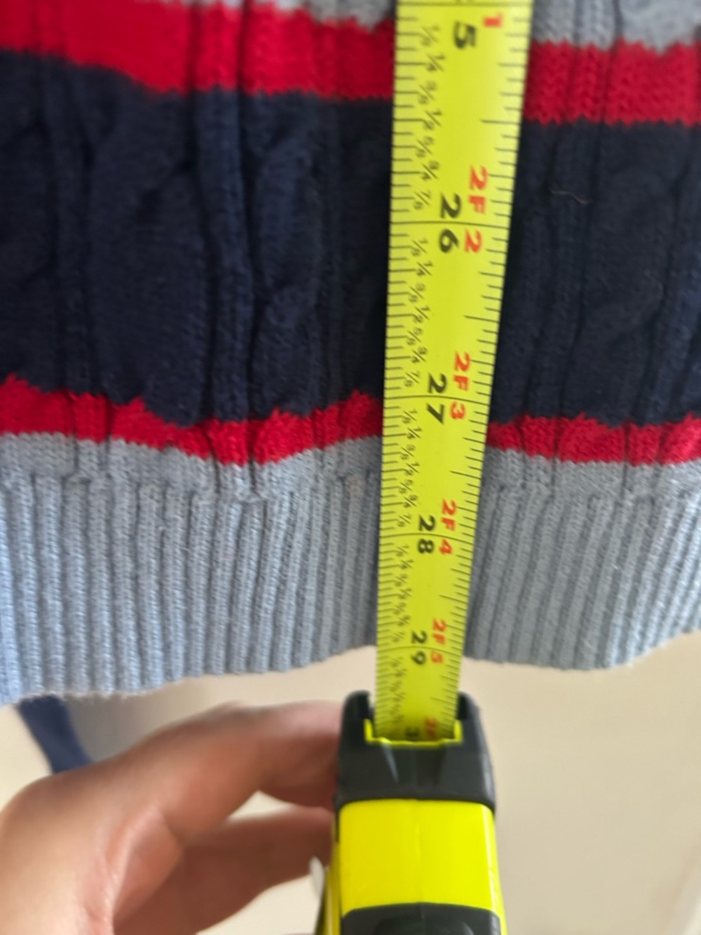Lands' End Navy, Light Blue & Red Striped Cable-Knit Belted Cardigan - Picture 5 of 6